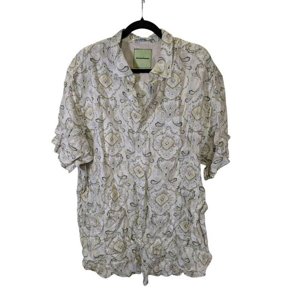 Tommy Bahama Hawaiian Shirt  Short Sleeve Button Front Linen Floral Beige Men's - Picture 1 of 5
